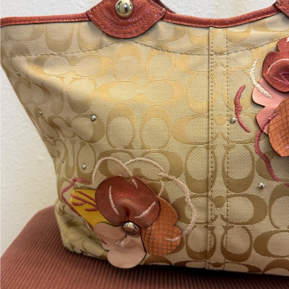 Coach Beige and Pink Floral Tote - Picture 3 of 8